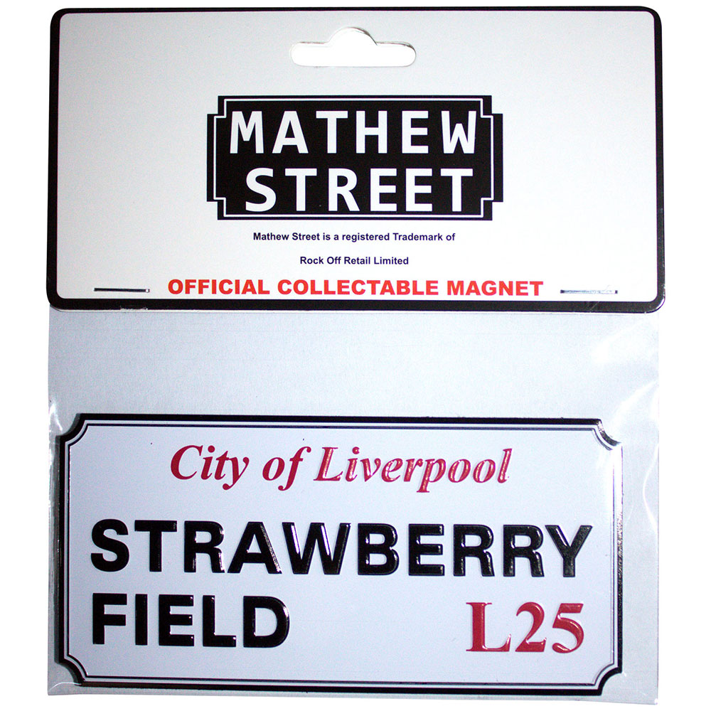 Rock Off Premium Fridge Magnet: Strawberry Field Liverpool Sign Embossed
