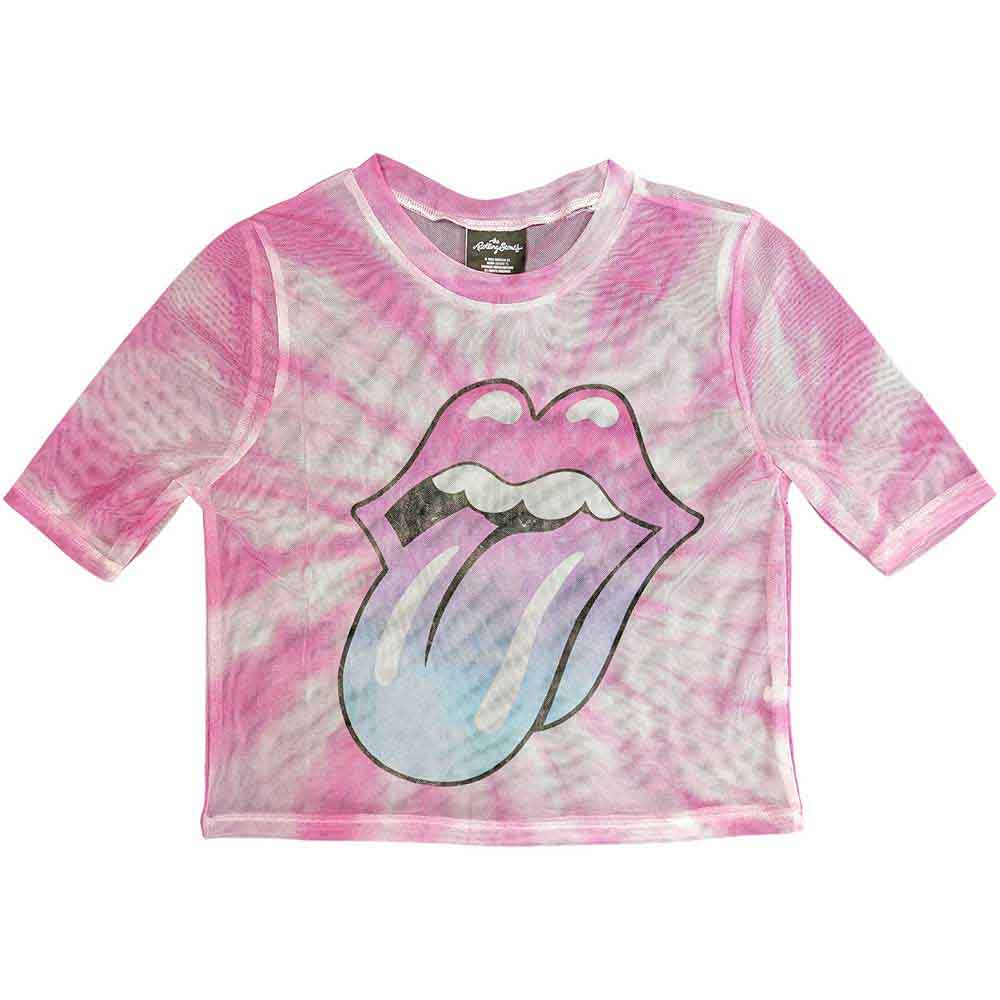 The Rolling Stones Ladies Mesh Crop Top: Pink Gradient Tongue