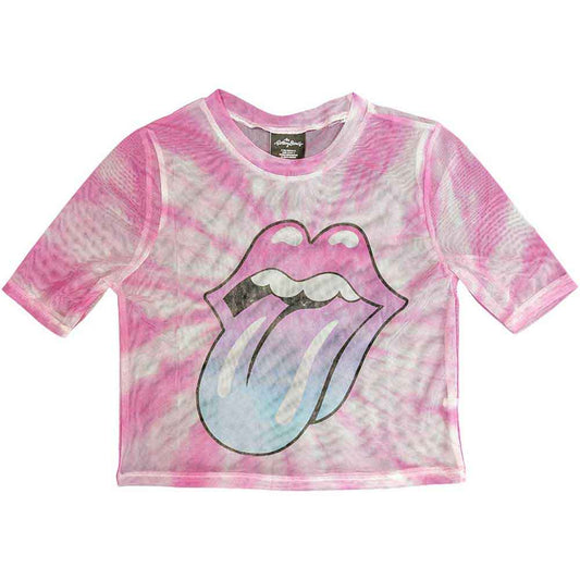 The Rolling Stones Ladies Mesh Crop Top: Pink Gradient Tongue
