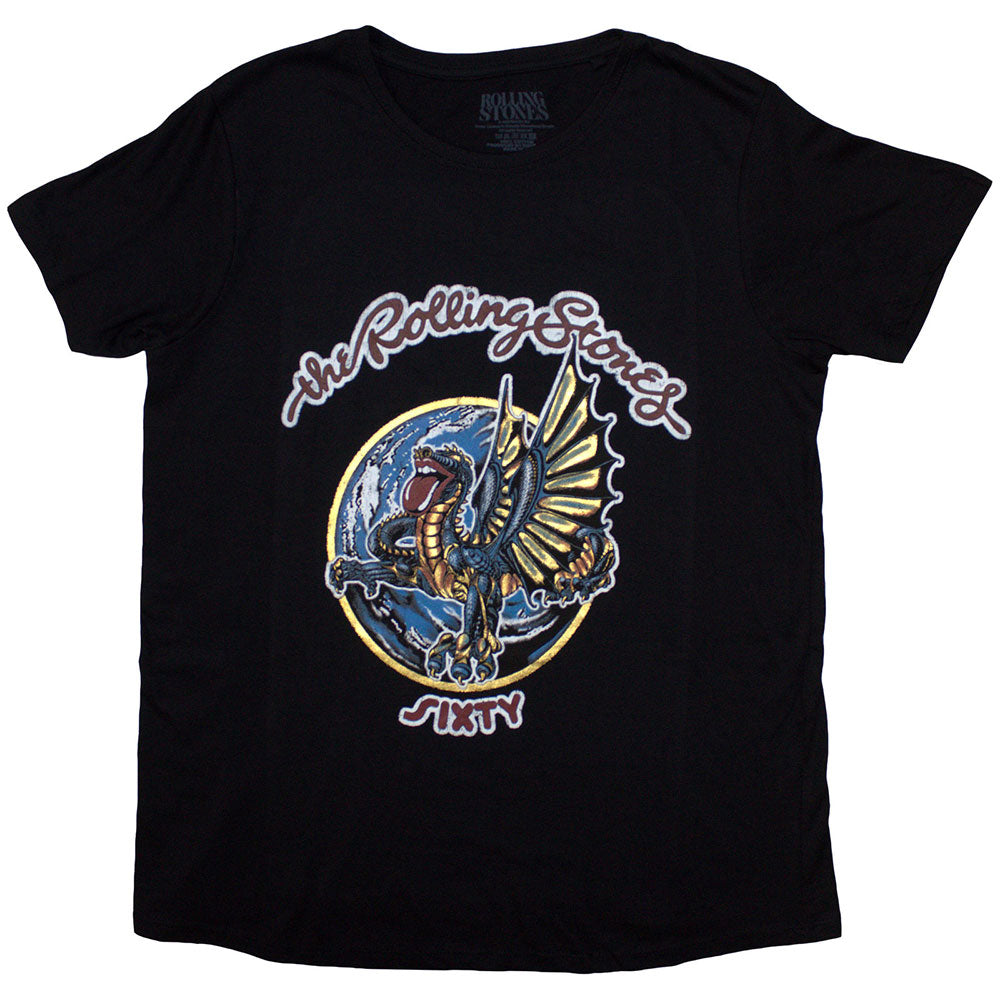 The Rolling Stones Ladies T-Shirt: Sixty Dragon Globe Foiled Print