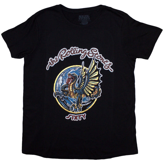 The Rolling Stones Ladies T-Shirt: Sixty Dragon Globe Foiled Print