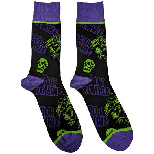 Rob Zombie Socks: Skull Face Green/Purple