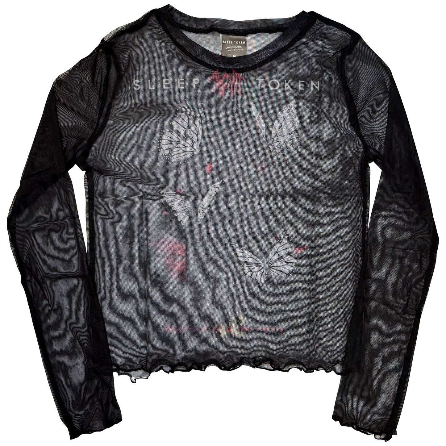 Sleep Token Ladies Long Sleeve Mesh Crop Top: Butterflies