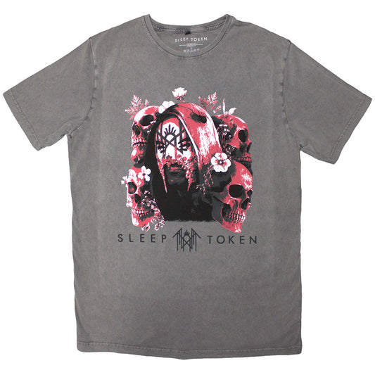Sleep Token Stone Wash T-Shirt: Skulls & Flowers