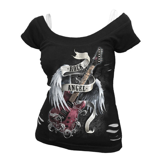 Spiral Ladies 2-in-1 Ripped Top: Rock Angel