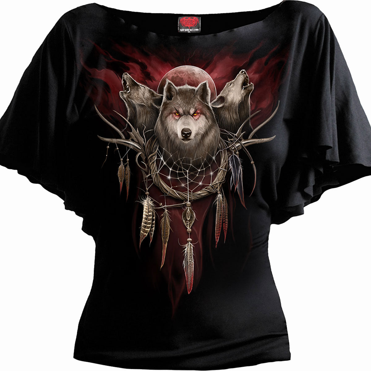 Spiral Ladies Latin Boatneck Top: Cry Of The Wolf