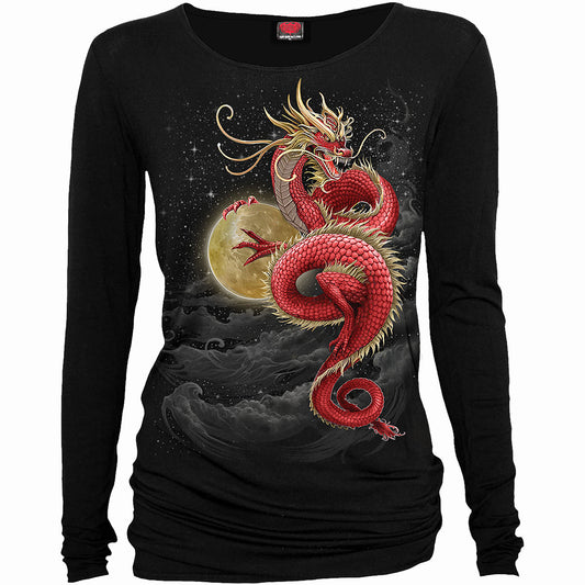 Spiral Ladies Long Sleeve Baggy T-Shirt: Shenlong