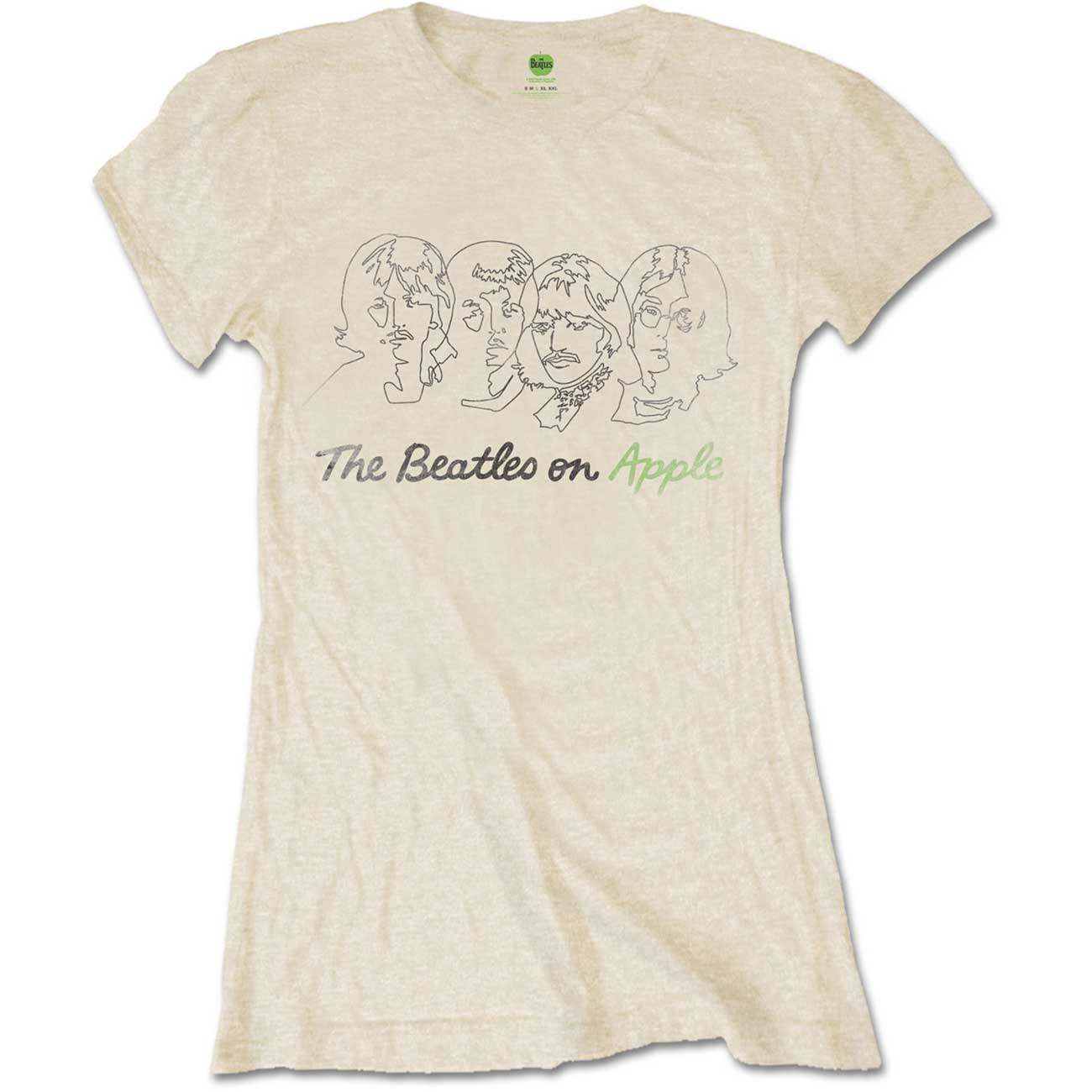 The Beatles Ladies T-Shirt: Outline Faces on Apple