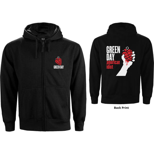 Green Day Ladies Zipped Hoodie: American Idiot