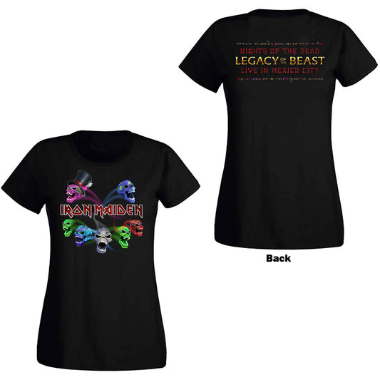 Iron Maiden Ladies T-Shirt: Legacy of the Beast Live Album Skulls