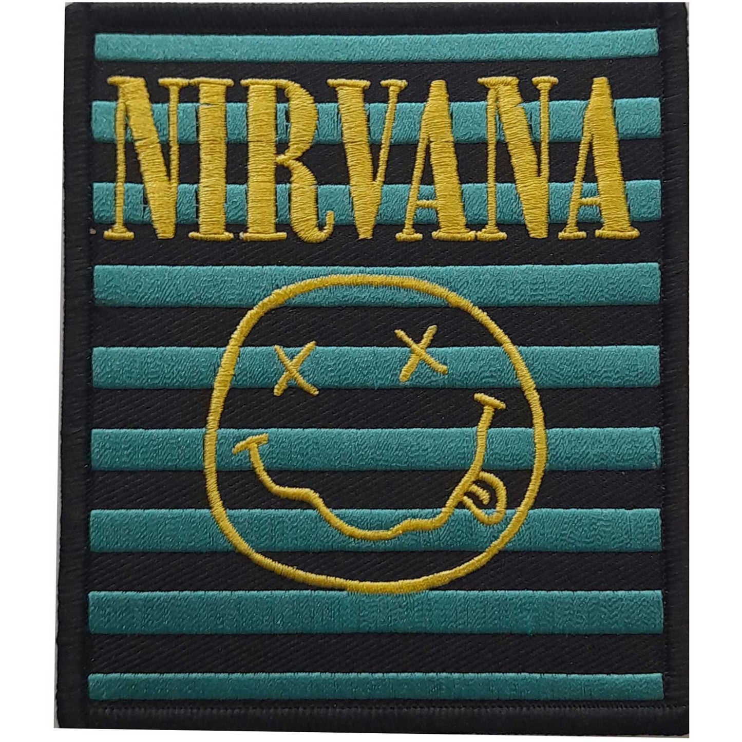 Nirvana Standard Woven Patch: Logo & Happy Face Stripes