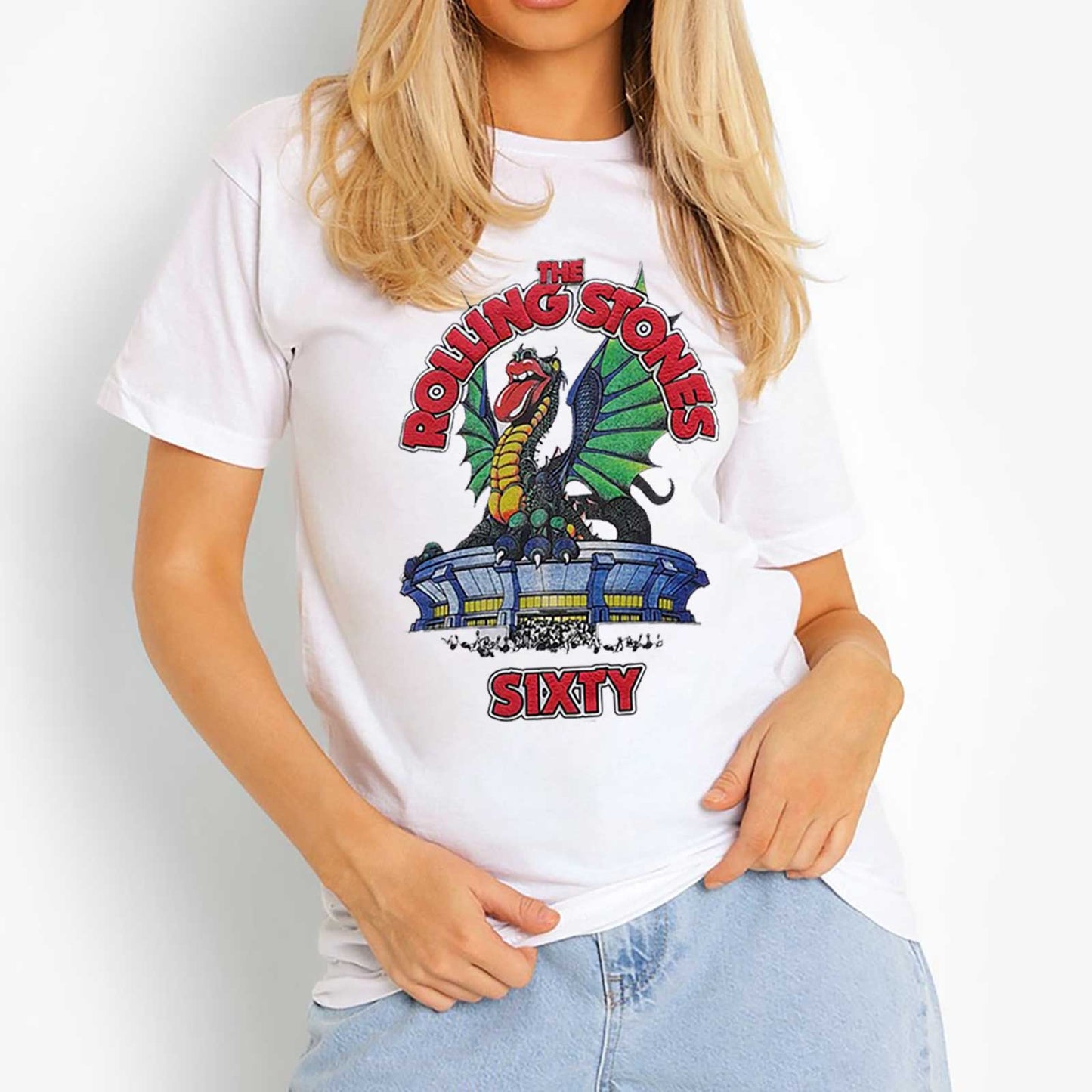 The Rolling Stones Ladies Hi-Build T-Shirt: Sixty Stadium Dragon